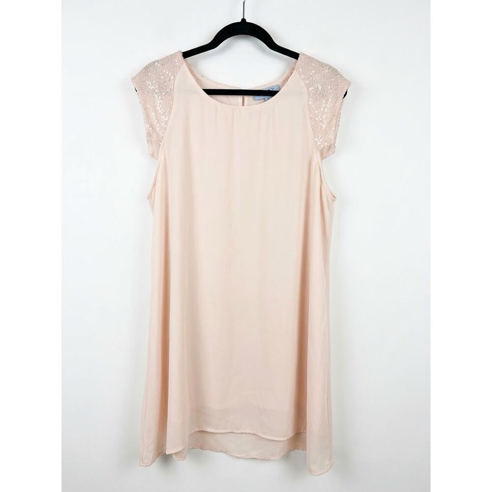 Beulah Style Blush Pink Sequin Sleeve Shift Dress